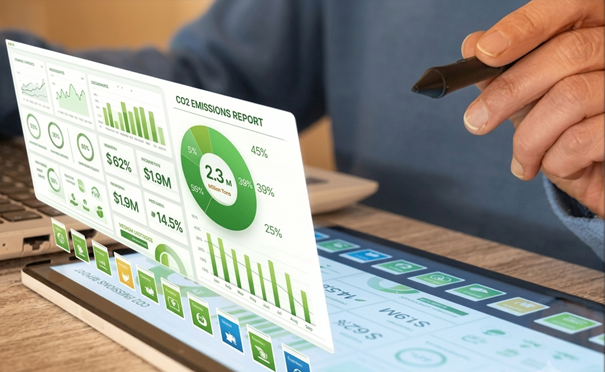 Live emissions and performance dashboard, symbolising real-time tracking