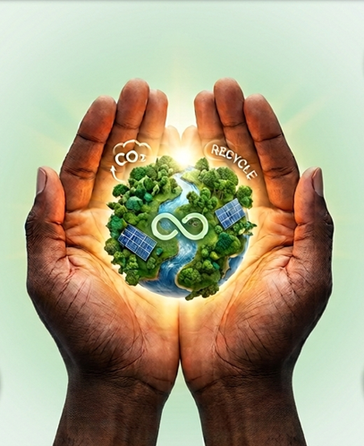 Hands cradling a green earth, symbolising capacity building for climate resilience